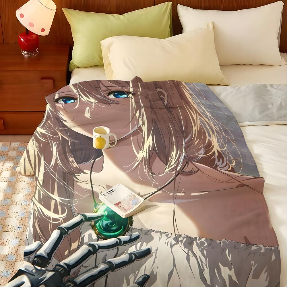Anime V-Violet E-Evergarden Throw Flannel Throw Blanket, Lightweight Cozy, Durable Washable Cute Cool