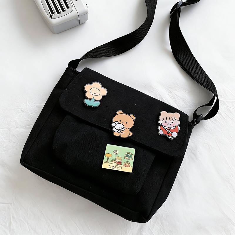 Adorable Canvas Crossbody Bag with Cute Pins Lightweight Shoulder Bags for Women, Ideal for School, Work & Everyday Outfits