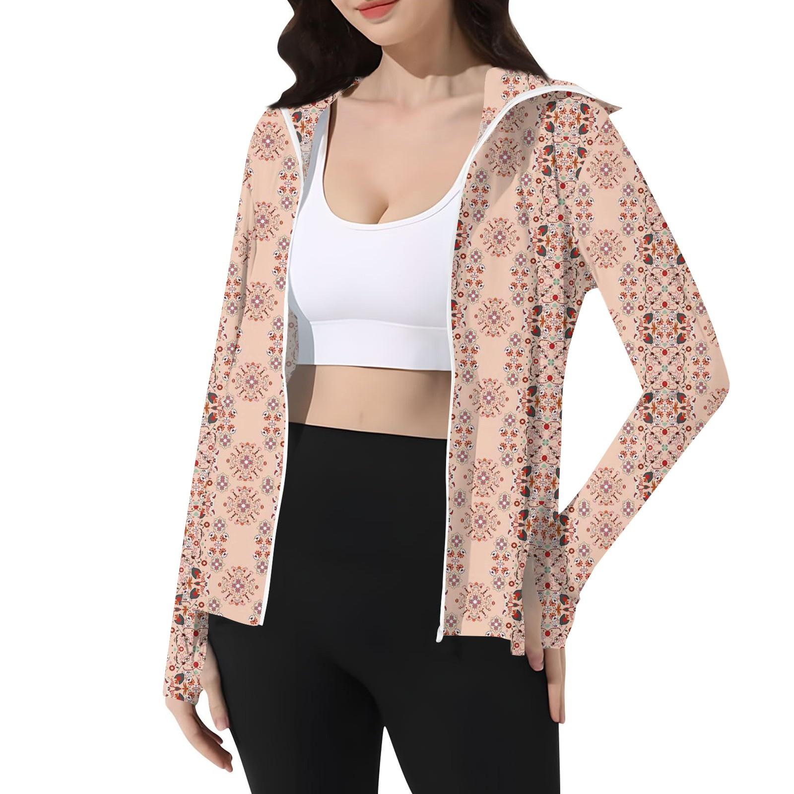 

Женская принтованная куртка от солнца с капюшоном, легкая, с длинным рукавом, из ледяного шелка S розовый