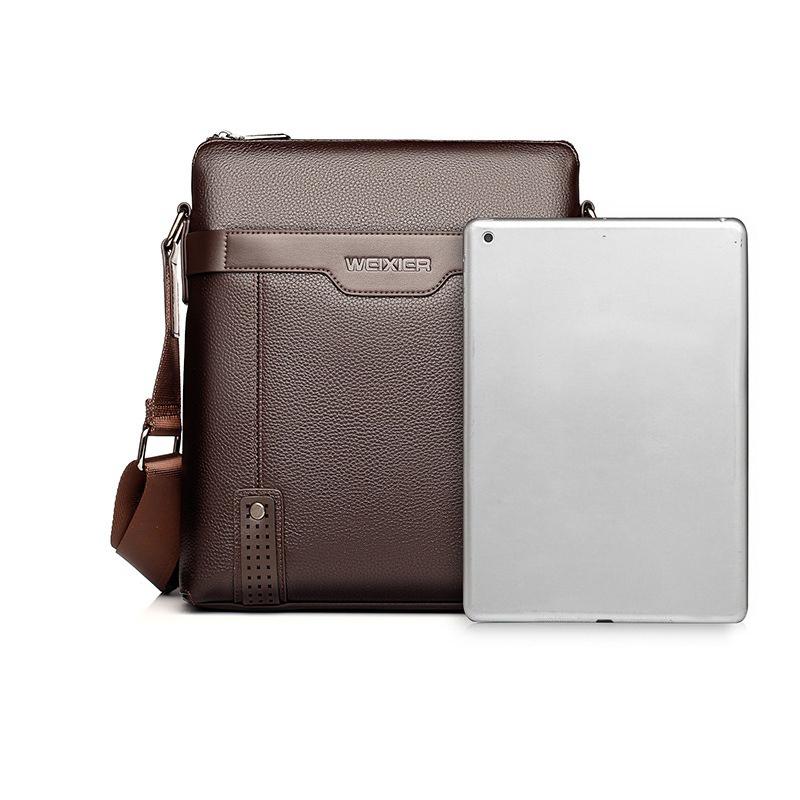 Solid Color Black Brown Leather Men's Shoulder Crossbody Bag, Casual Large Capacity Men's Bag for Work Travel Business Daily Use