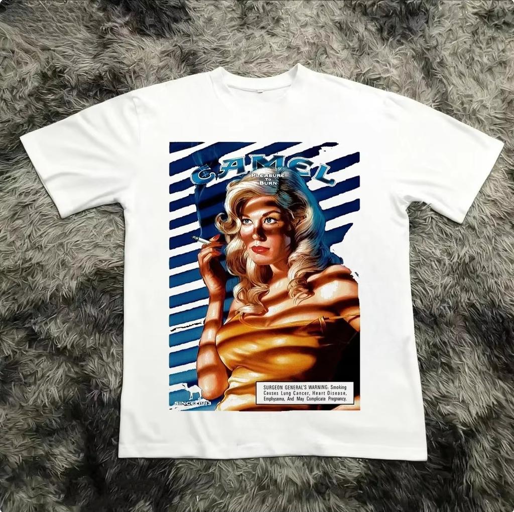 Retro Camel Cigarettes Pleasure To Burn Tshirt Vintage Cotton Short Sleeve Casual Streetwear Men Women Clothing Harajuku Tops