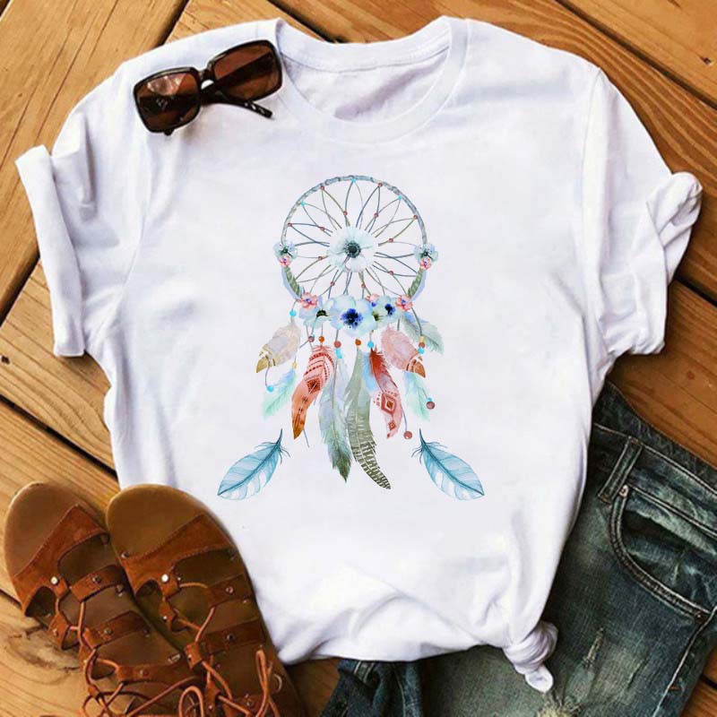 Fashion Dreamcatcher Women T Shirt Harajuku Graphic Ladies Tees Shirt Dream Catcher White Black T-Shirt Clothes Female Tshirt