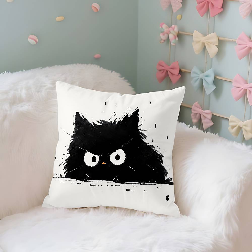 Whimsical Cat Art Case Plush Fabric Soft Pillowcase Double Sided Print Cushion Cover Household Gifts