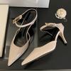 Fashion Elegant Patent Leather Buckle Strap Woman Pumps Sexy Pointed Toe Thin High Heels Fashion Slide Sandals Party Wedding Slippers