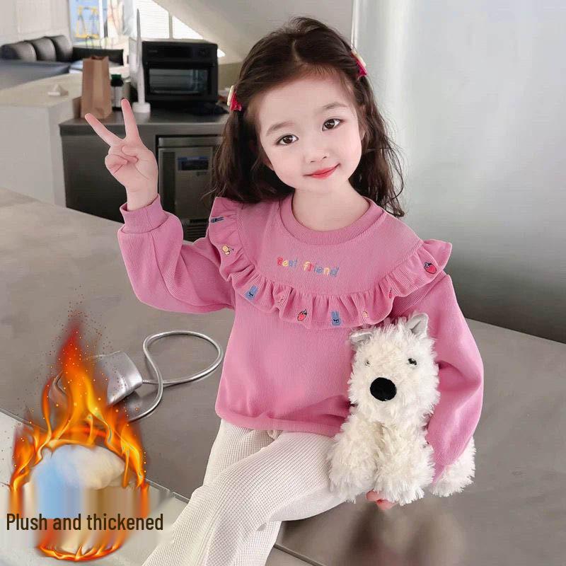 Girls' Stylish Long Sleeve Plus Velvet Sweatshirt - Korean Spring & Autumn 2026 Collection