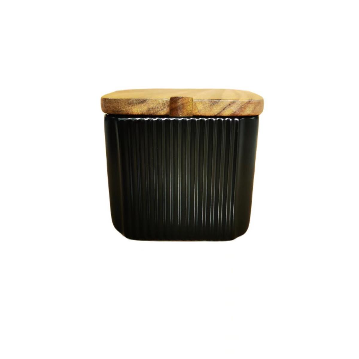 

Square Vertical Ceramic Seasoning Jar Matte Color Glaze Salt Sugar Spice Jar (no tray, no spoon) чорний