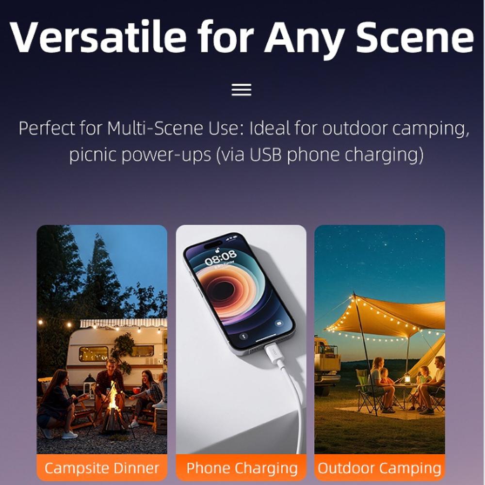 USB Rechargeable Camping Lamp with String Lights Rechargeable Retractable Waterproof Indoor/Outdoor Portable Lamp Suitable for Camping