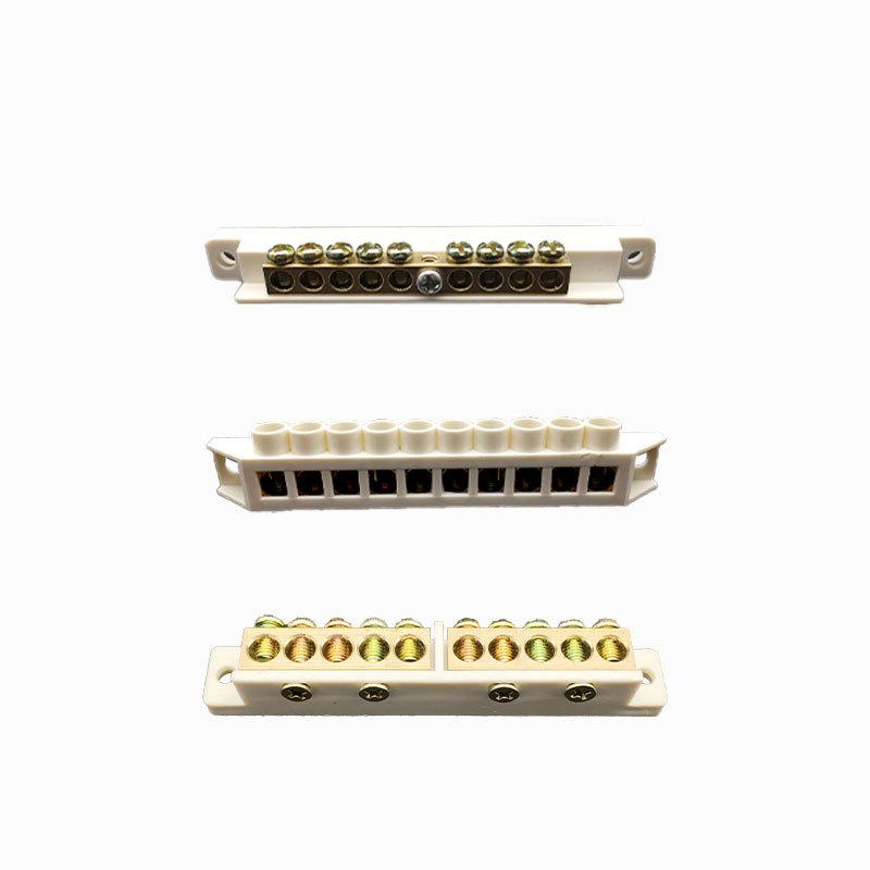 Available: Gray White Copper Insulated Terminal Block, Neutral Terminal with Side-mounted Bridge.