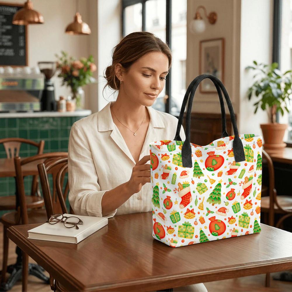 Christmas Pattern Tote Bag Large Capacity Shoulder Bag for Festive Daily Use