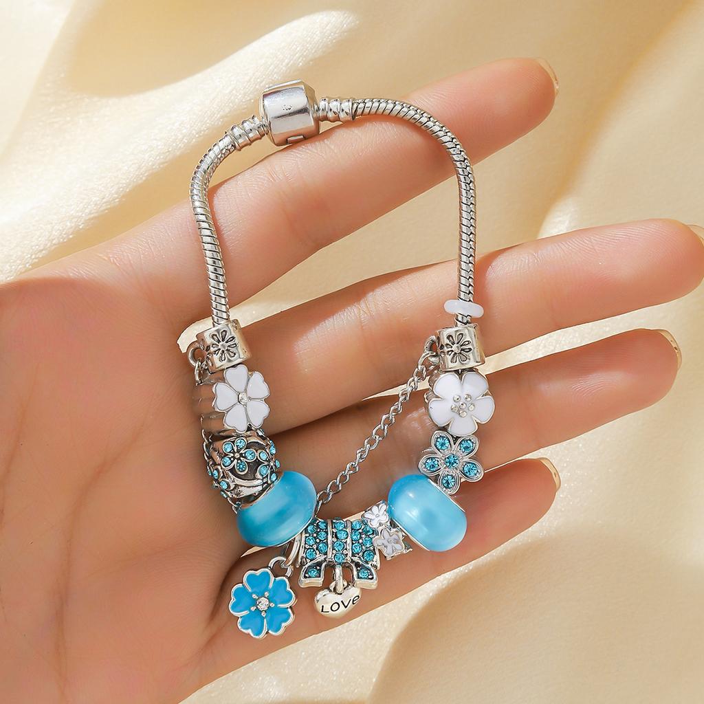 Sanchun Colorful Ten Miles Peach Blossom Craft Bubble Glass Pearl Dola Retro Fashion DIY Zircon Bracelet-4240