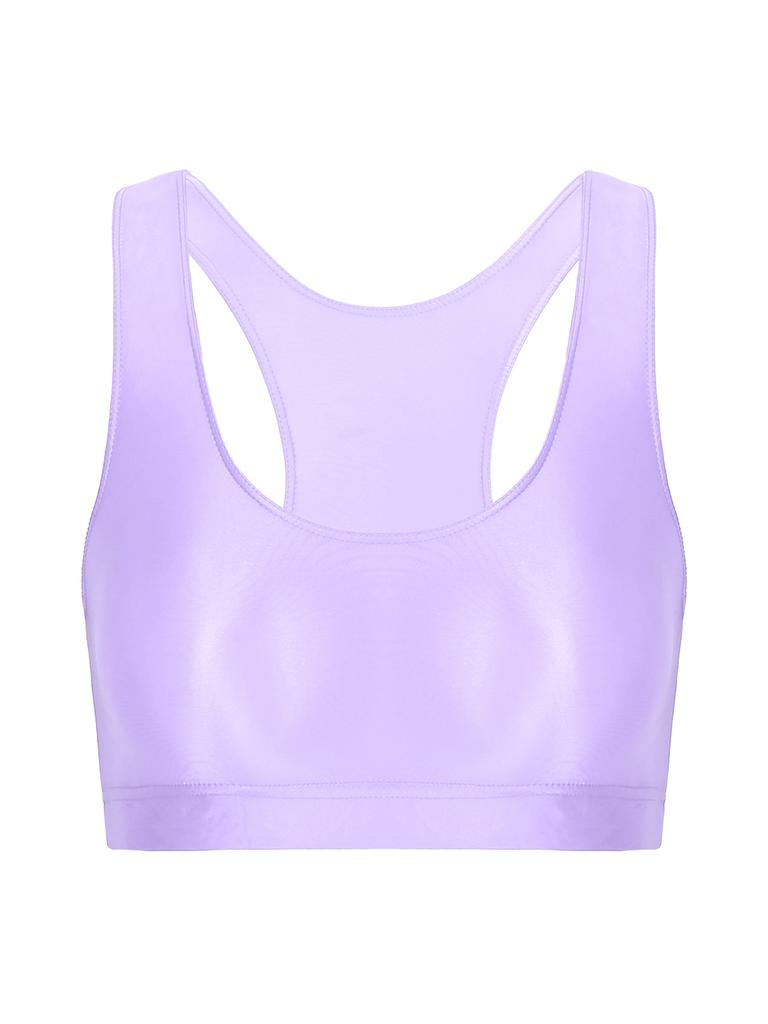 Dámský lesklý tílko s U výstřihem, bez rukávů, zkrácená vesta, jednobarevný design, sportovní, fitness, jóga top
