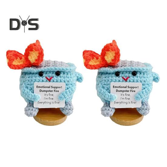 

2 шт. крючком мусорный контейнер с пламенем и основанием, позитивная открытка, эмоциональная поддержка, ручная работа, вязание, мусорный бак, кукла, игрушка, украшение синий