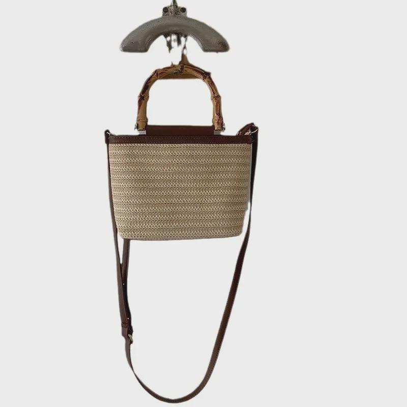 Summer 2025 Woven Straw Crossbody Handbag - Textured Small Bucket Bag for Women