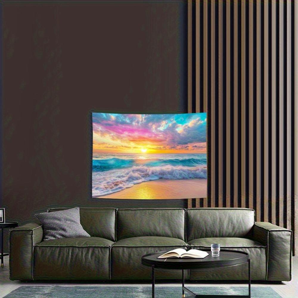 One piece of colorful sunset and ocean wave background fabric, suitable for decoration in living room, bedroom, office, etc.