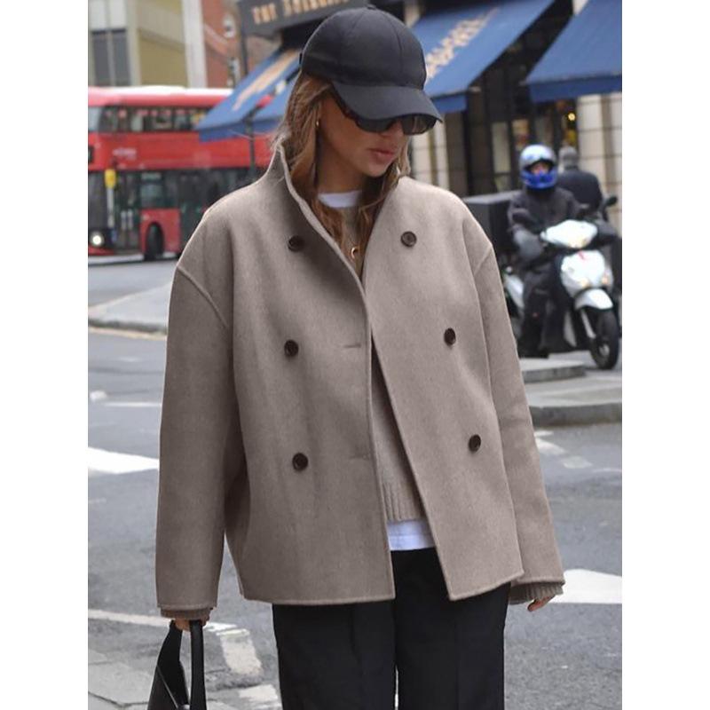2025 Autumn/Winter Women's Retro Brown Wool V-Neck Warm Coat - European & American Style