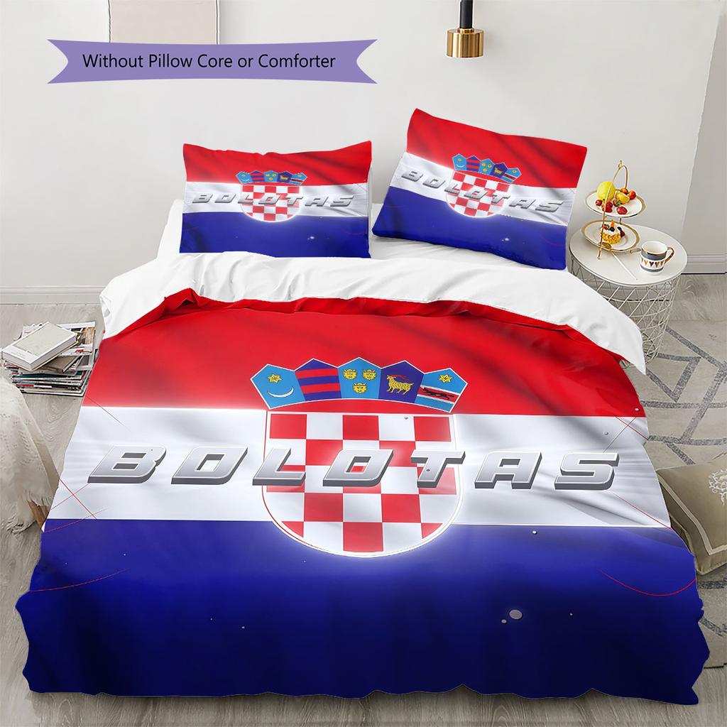 Croatia National Football Team Pattern Bedding Home Decoration Birthday Gift ( 1 Duvet Cover + 2 Pillowcase, Without Core),fan Merchandise.