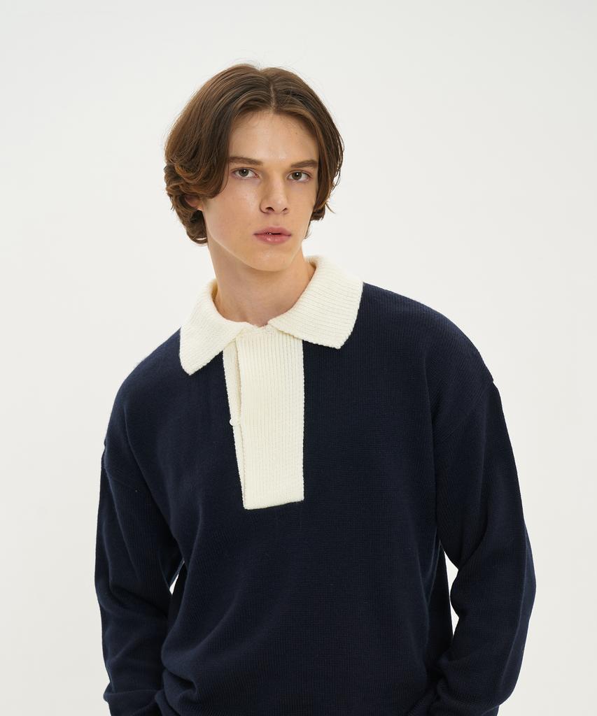 BLOND9 Wide Polo Knit_Navy