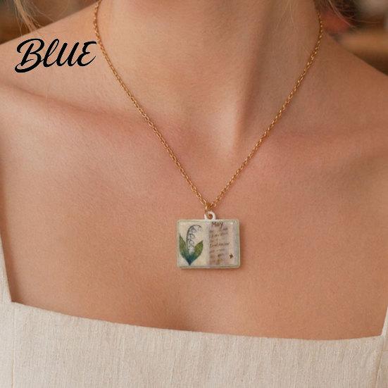 Stylish Women Necklace Birth Flower Necklace Floral Book Pendant January
