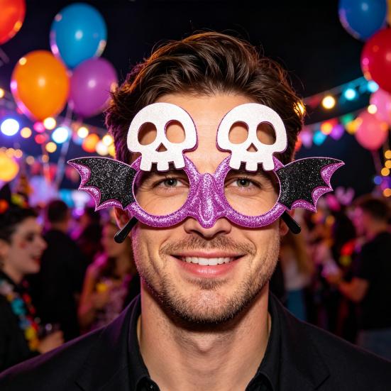 xiaobudian Halloween Party Glasses for Kids Adults, Glitter Frame Cosplay Decoration, Funny Pumpkin Skull Ghost Bat Eyewear Accessory Favors