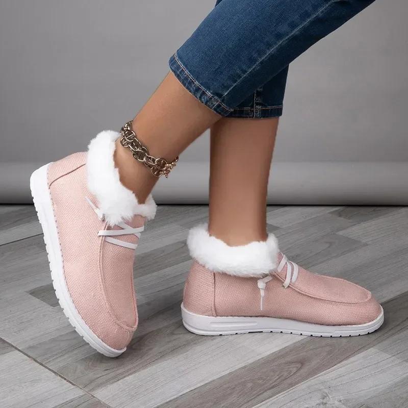 Mote Dames Snøresko Plysj Ballerinaer Slip-on Sko Damer Elegant Ny Vinter med Pels Plysj Ballerinaer Fritid Varm Bomullssko