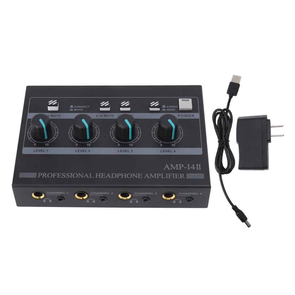 Amplificatore per Cuffie a 4 Canali Amplificatore Stereo in Metallo Mini Splitter per Auricolari per Studio e Palco