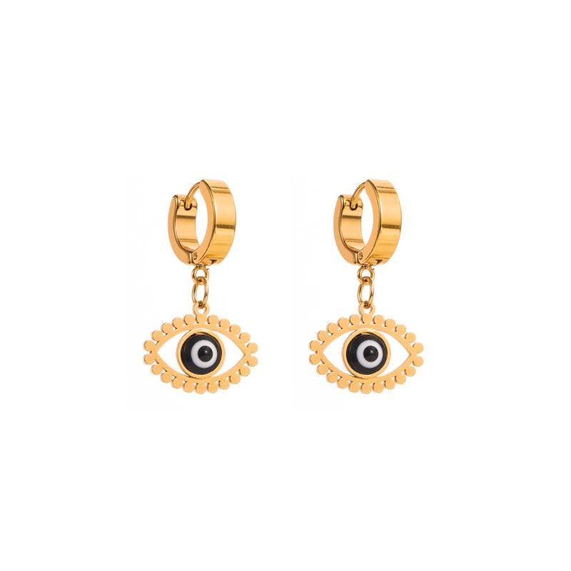 Women Simple Devil's Eye Drop Earrings Stainless Titanium Steel Crystal Pendant Earrings Geometric Ear Ornaments
