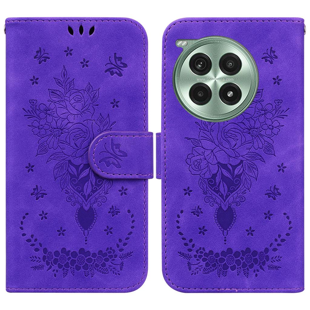 For OnePlus Ace 3 Pro 5G Case PU Leather Wallet Phone Cover Butterfly Flower Imprint