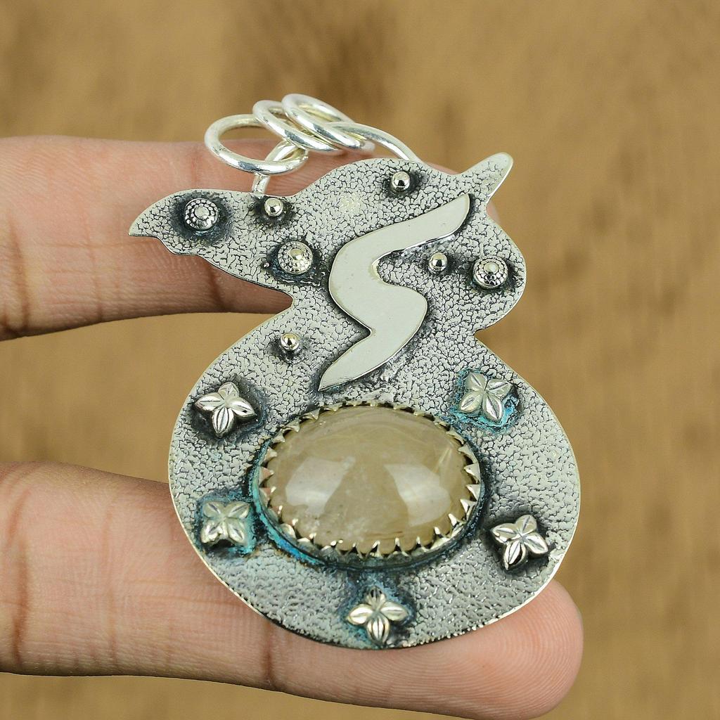 Wedding Gift For Her 925 Sterling Silver Natural Golden Rutile Gemstone Pendant