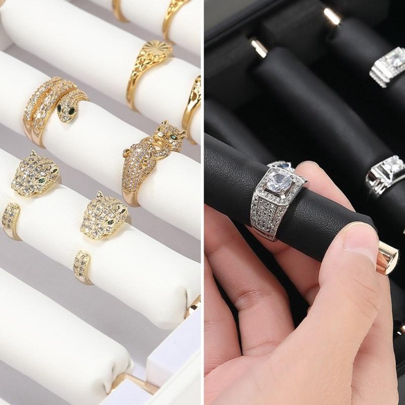 PU Leather Ring Holder Jewelry Tray with Protective Cover Professional Finger Ring Organizer for Storage and Display