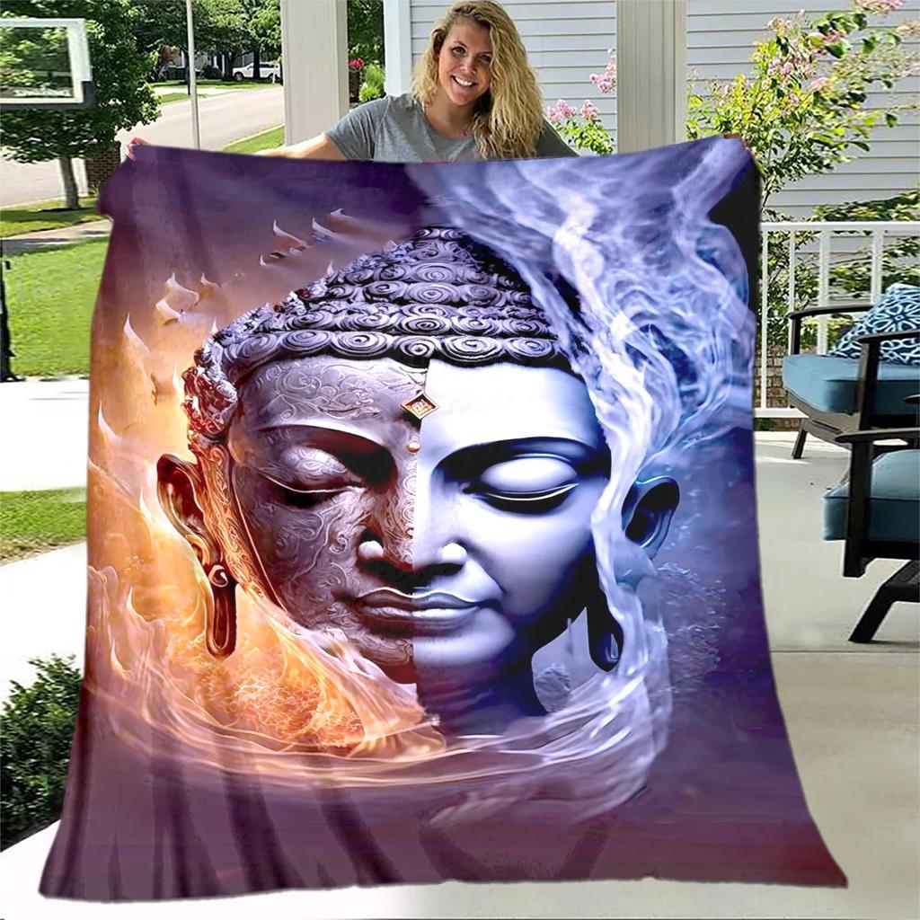 Coperta in Peluche Buddha Sakyamuni Bodhisattva Guanyin del Buddismo, Coperta in Flanella Coperta Plaid per Soggiorno Camera da Letto Letto Divano Preghiera