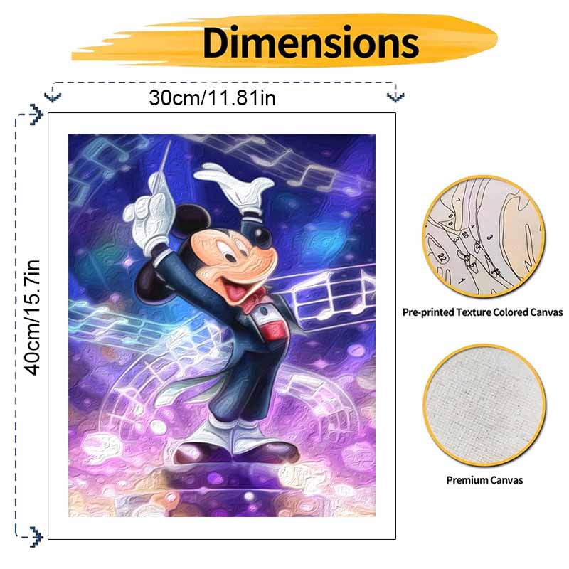 Disney Mickey Mouse Conductor Music Notes Oil Painting Art Handmade Diy Painting Home Decoration Gift
