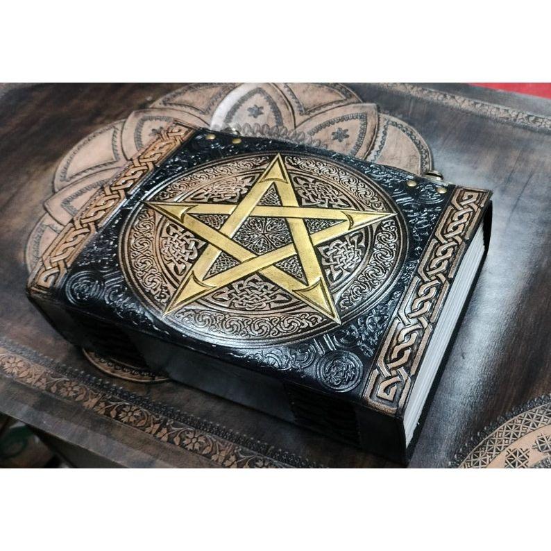 Pentagram Embossed Leather Journal ,Handmade Leather Journal ,Blank Leather Notebook Leather Grimoire, Leather Sketchbook Pentacle