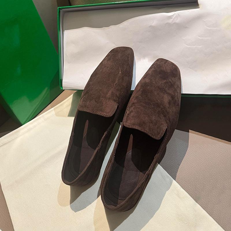 Sheepskin Version~ Retro Leather Square Head Flat Sole Shoes Commuting Versatile Simple Lazy One Pedal
