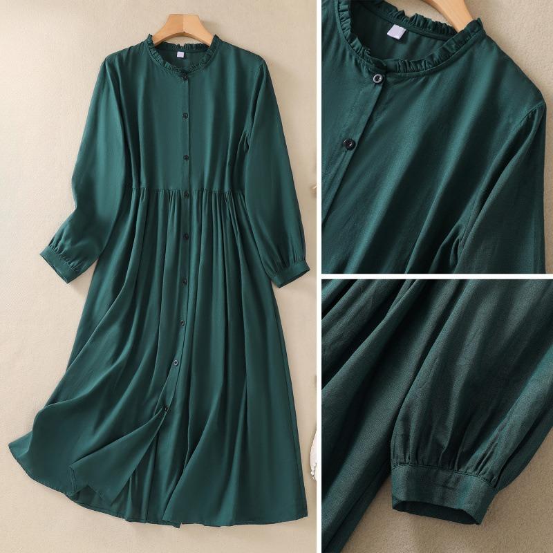 Autumn Artistic Loose Splicing Solid Color Long Sleeve Dress for Women