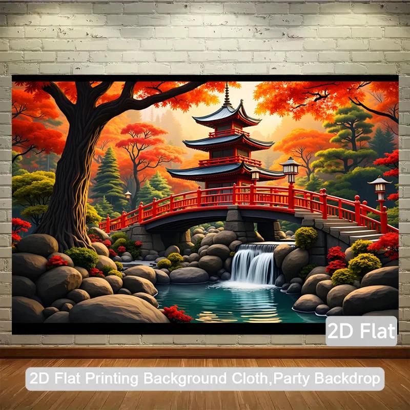 1 Piece of 2D Plane Japanese Garden Autumn Scene Polyester Photographic 2D Background Cloth