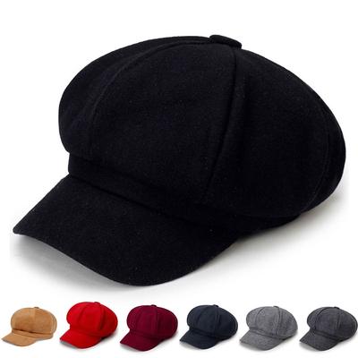 Women Wool Beret Cap Winter Outdoor Windproof Thick Octagonal Hat Fashion Warm Newsboy Hats Driving Caps