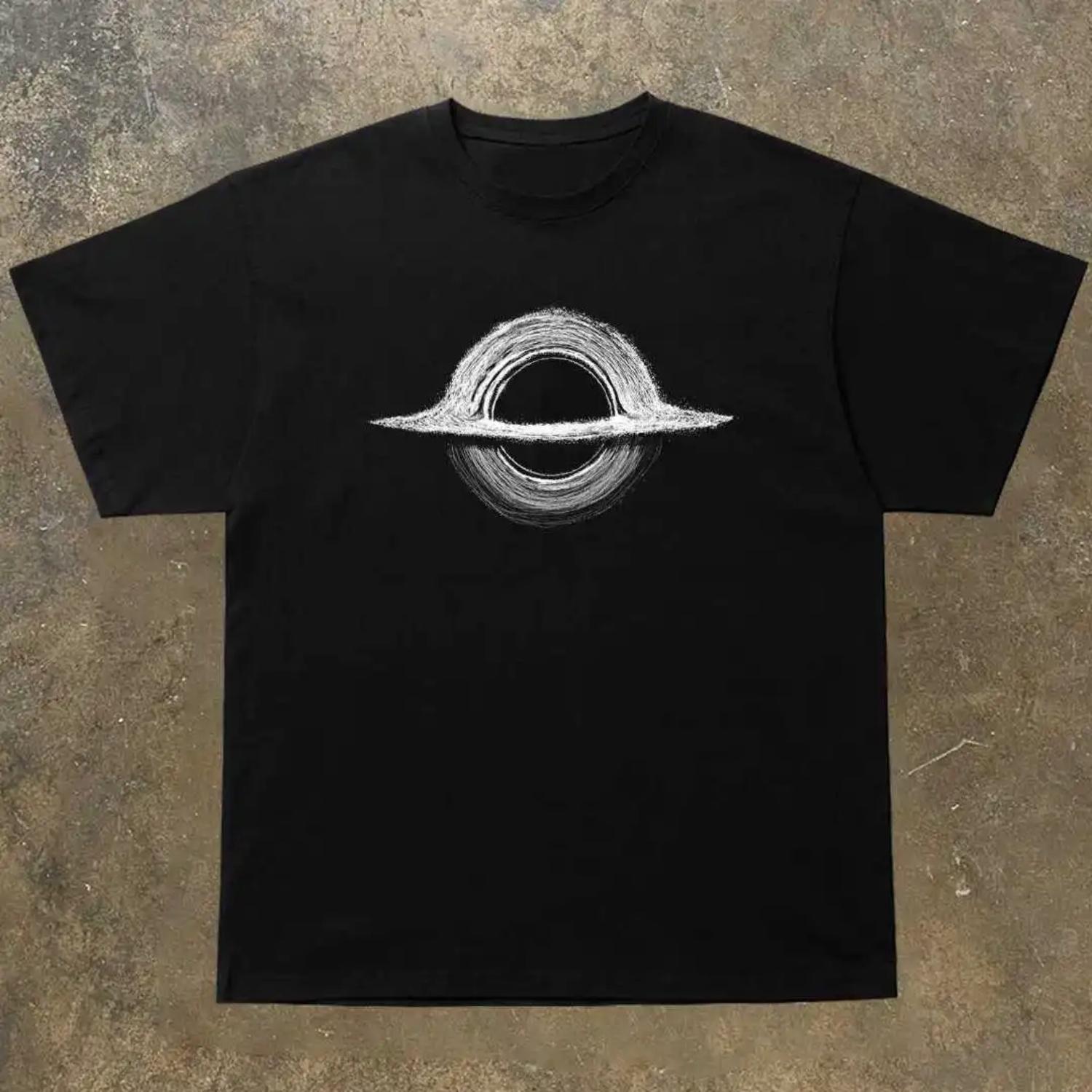

American Black Hole Creative Short-sleeved T-shirt Pure Cotton Heavy 200g Design Sense Nebula Print Oversize Short Sleeve Tops XXXXXL чорний