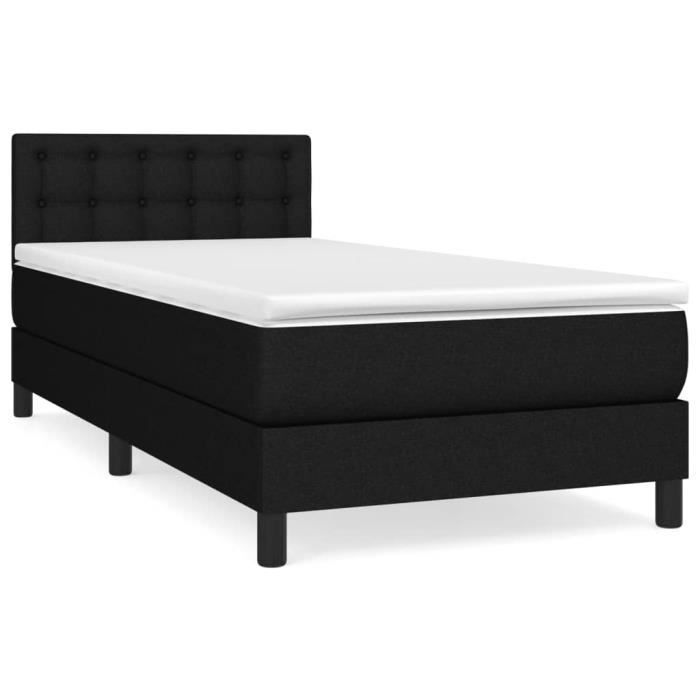 3140339 vidaXL Lit à sommier tapissier avec matelas Noir 90x190 cm Tissu