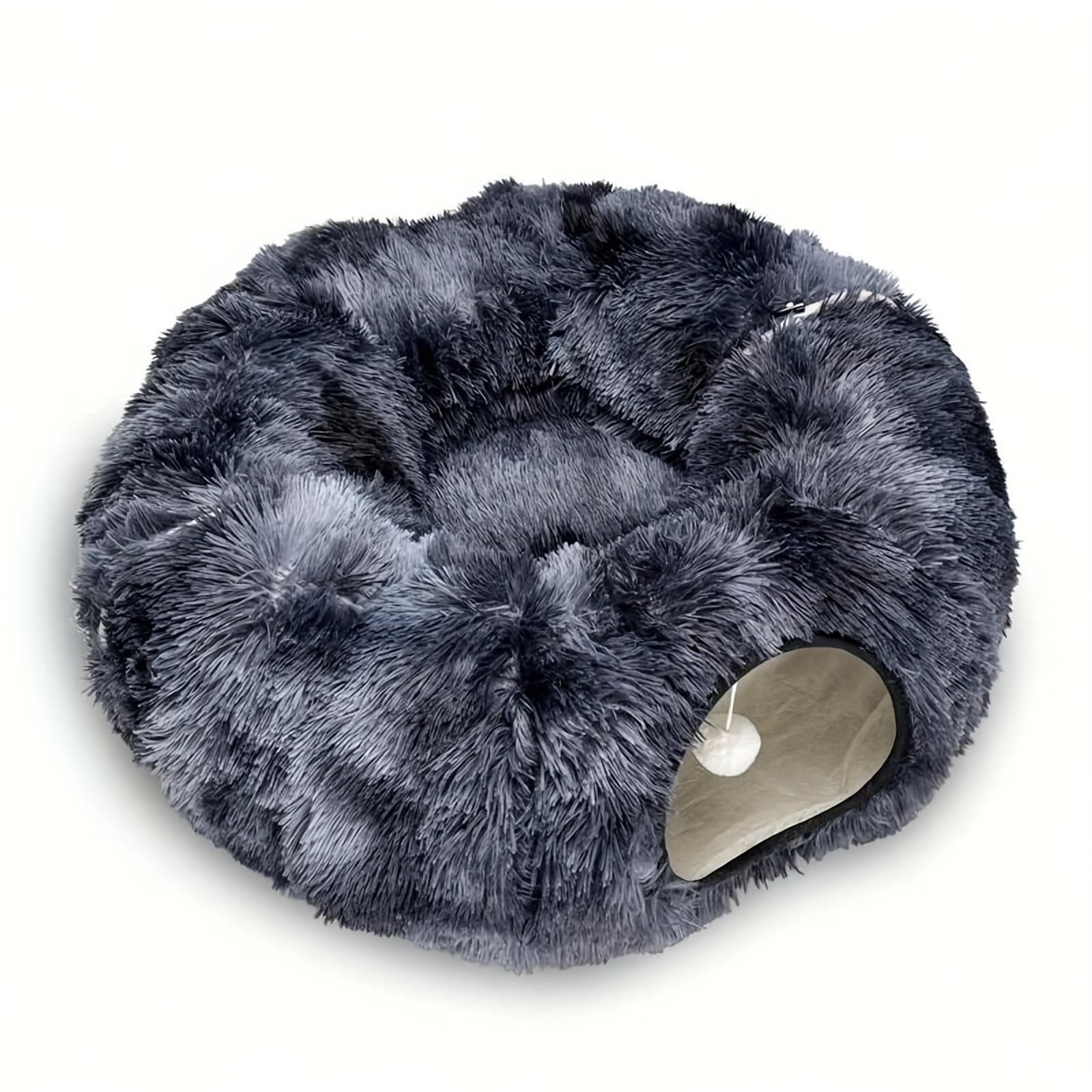 

Plush Donut Cats Tunnel Bed 2 in 1 Fluffy Pet Cave Beds Withgradient Color Tunnel for Cats Kittens Dogs Guinea Pig Rabbit Gatos тёмно-синий