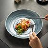 Kiln Glazed Ceramic Salad Plate Household Deep Plate American Pasta Plate Soup Plate European Round Vegetable Plate Retro Western Food Plate