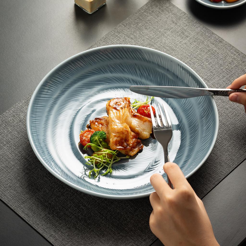 Kiln Glazed Ceramic Salad Plate Household Deep Plate American Pasta Plate Soup Plate European Round Vegetable Plate Retro Western Food Plate