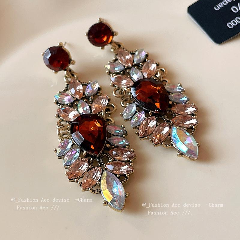Silver Needle Diamond Droplet Long Earrings Fashion Court Style Design Earrings Retro Premium Exquisite Earrings