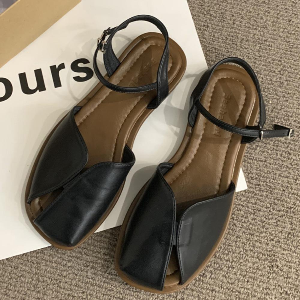 

Сандалии с закрытым носком. Женская летняя повседневная обувь в римском стиле с мягкой плоской подошвой в стиле ретро. 40