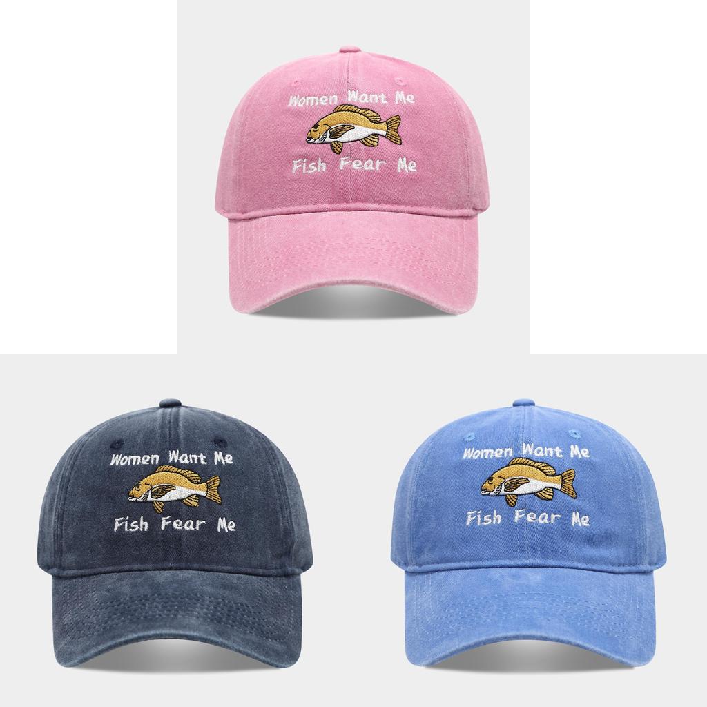 Women Want Me Fish Fear Me Embroidered Cotton Baseball Cap For Sun Protection