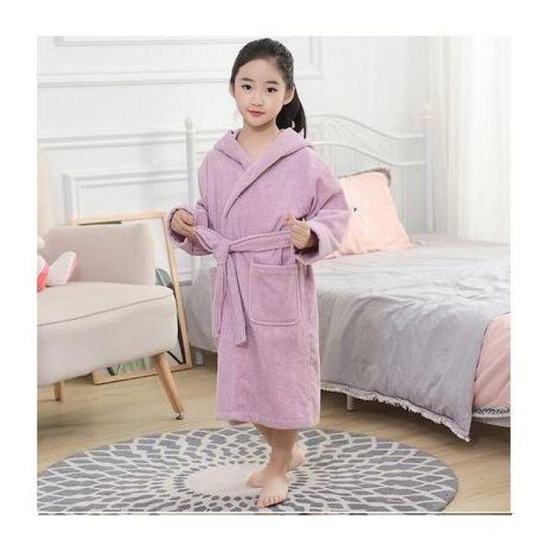 Girls' Hooded Cotton Bath Robe - Thick, Absorbent Toweling for Autumn/Winter Swimming & Sleeping