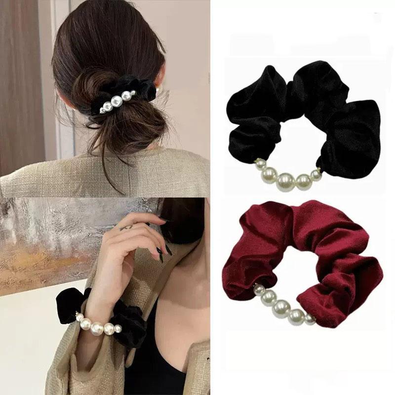 Fashion Advanced Classic Velvet Pearl Hair Ties Scrunchies for Women Girls Ponytail Holder Korean Hair Accessories