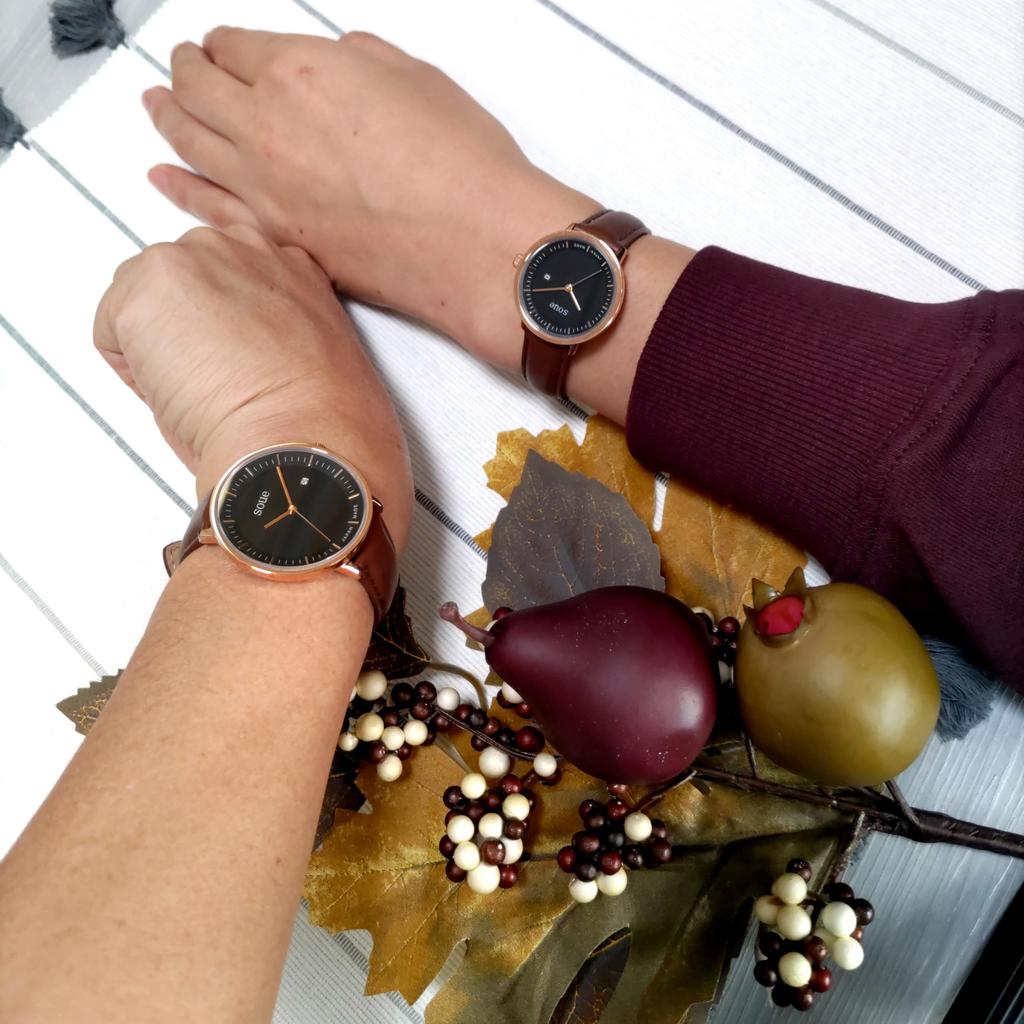 soue Pair Watch A Basics Pair Watch Ladies Pair Couple 38mm x 30mm Leather Belt Brown Black Dial [Soue] Men's