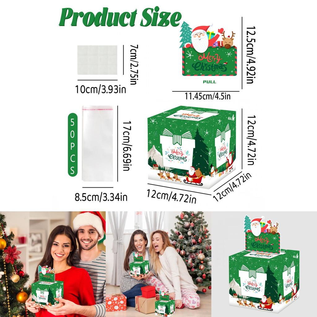 Green Christmas Gift Box With Santa Claus Print For Holiday Party Decorations