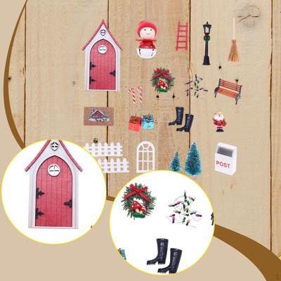 Christmas Elf Fairy Door Set Decors 1/12 Scale Micro Dollhouse Accessories Mini Ornaments for