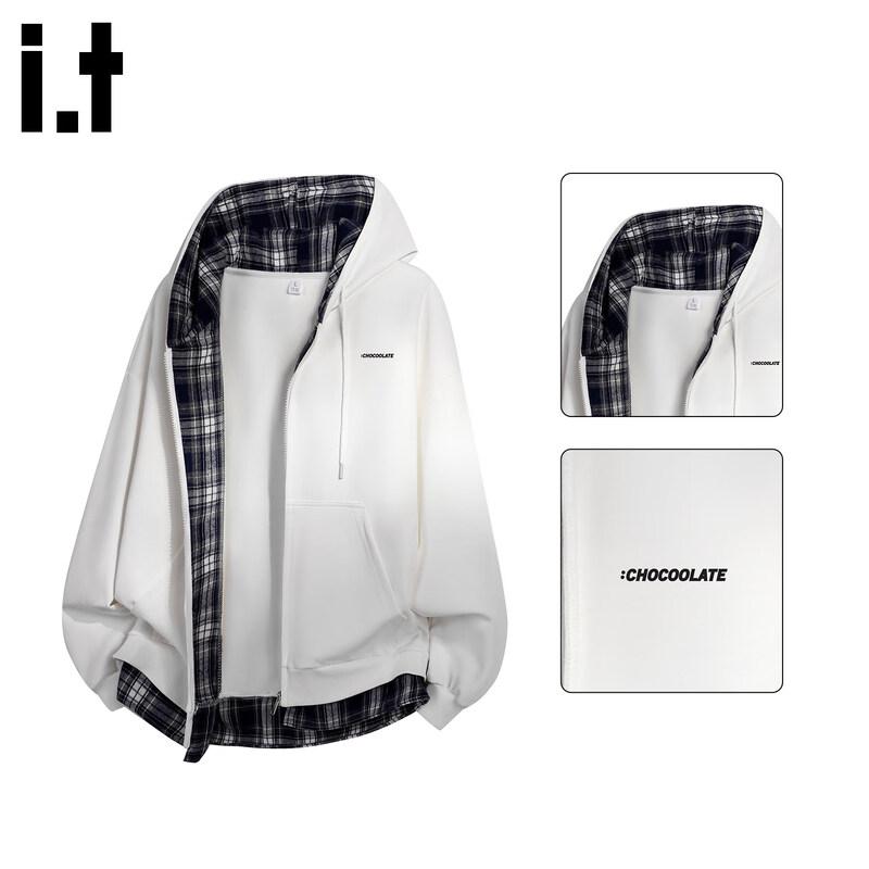 :CHOCOOLATEit Men's American Style Contrast Color Zip-Up Hoodie